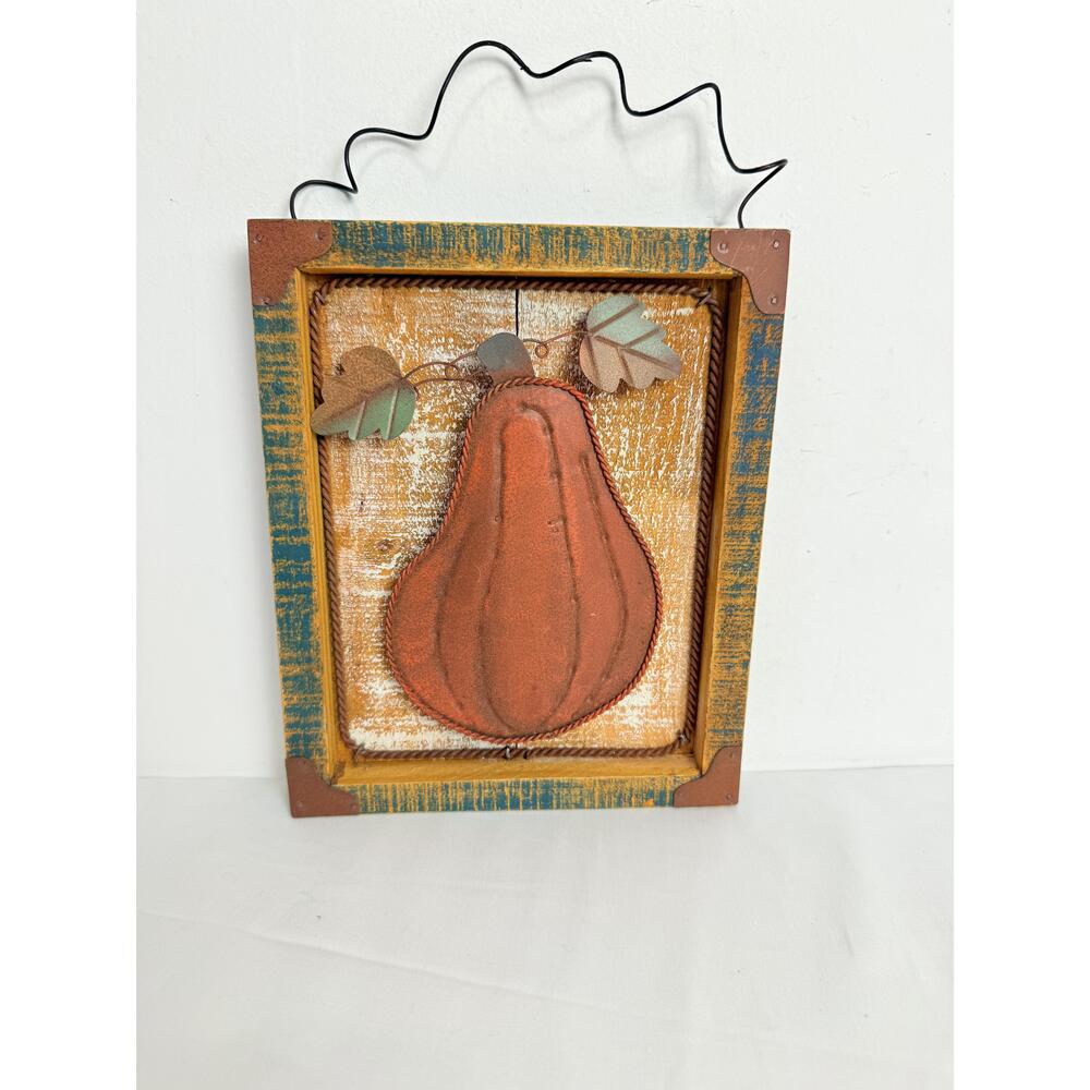 Rustic Wall Art Wooden Frame Metal Leaves Pear Decor 10 X 10